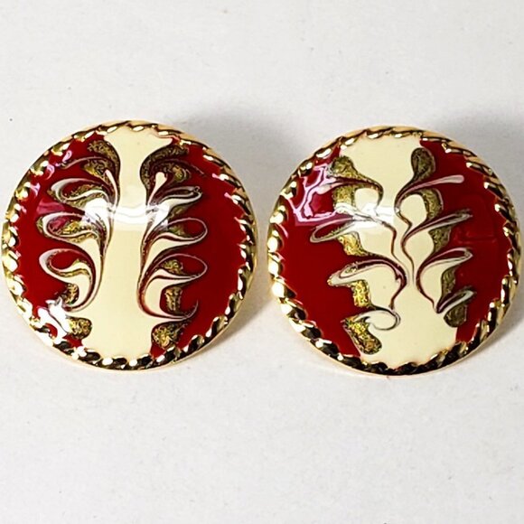 Women's Stunning Gold tone Multi-color Round Stud Earrings - Eye-Catching, RED - Picture 1 of 7